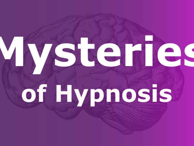 Brain illustration with 'Mysteries of Hypnosis' text overlay
