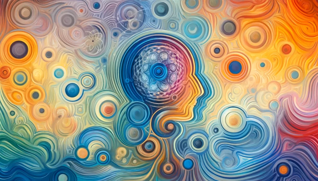 Abstract representation of Pavlov's Conditioning Experiments in soothing lavenders and blues with bursts of orange, illustrating the link to hypnotic states.